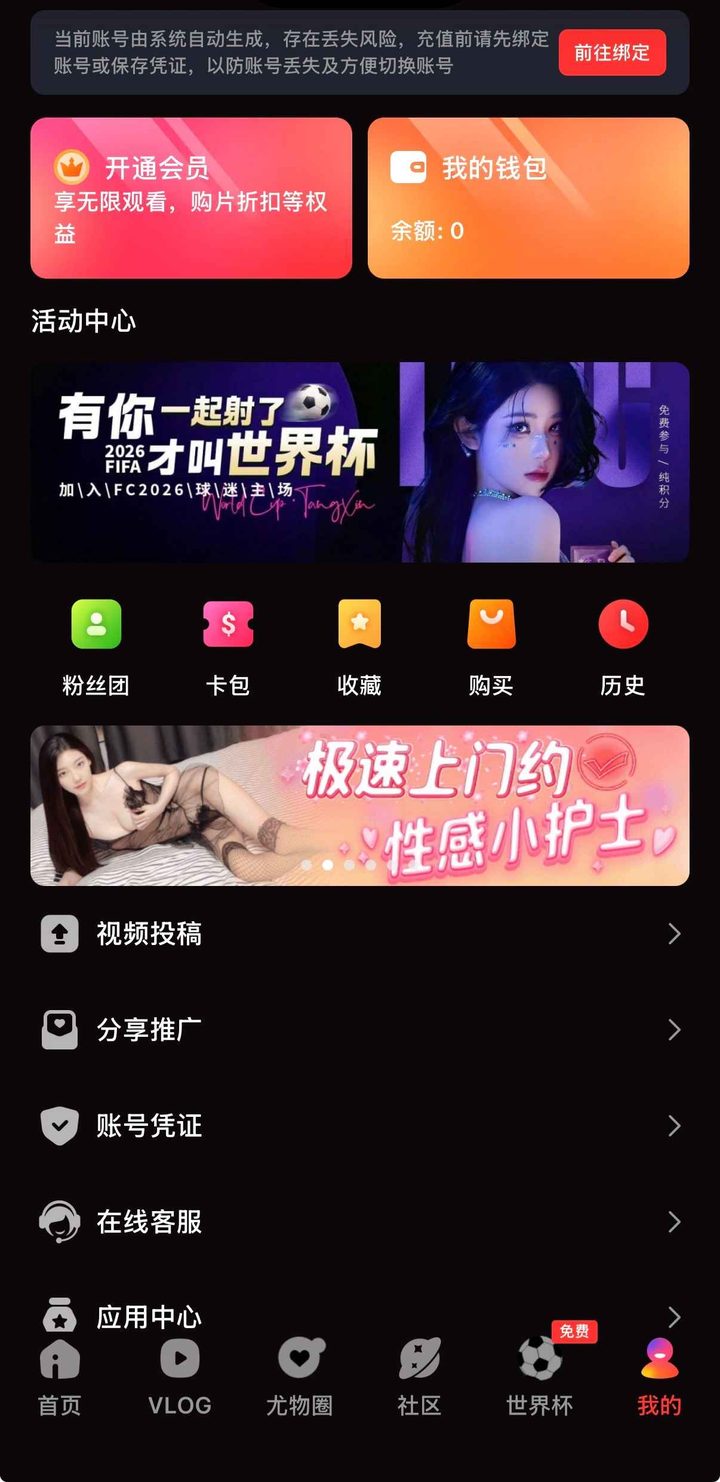 个人中心有开通会员、余额0、购买与历史，没有下载目录
